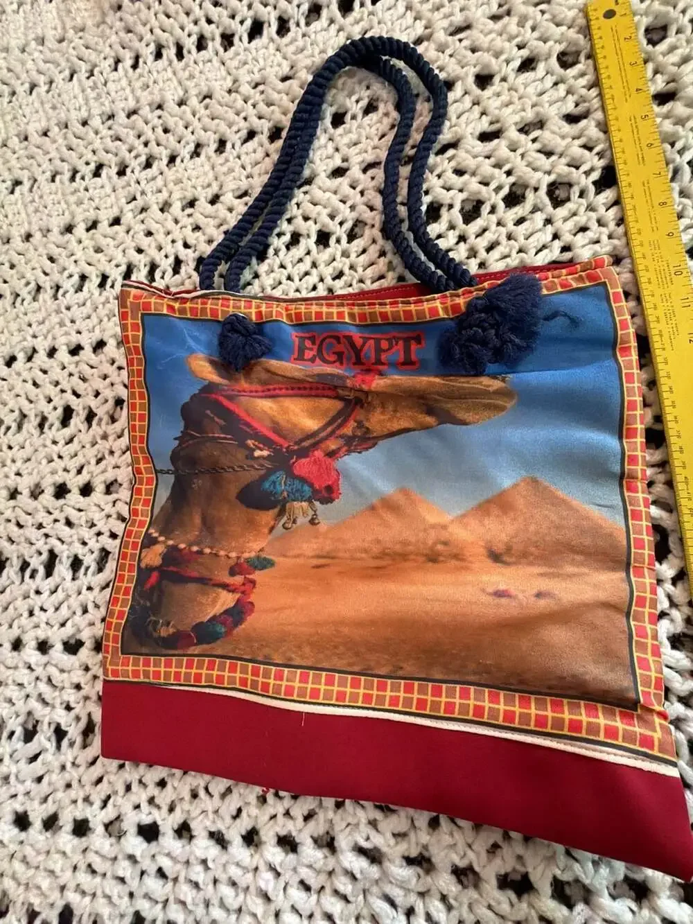 Egypt Souvenir Camel and Pyramids Graphic Tote Bag with Rope Handles